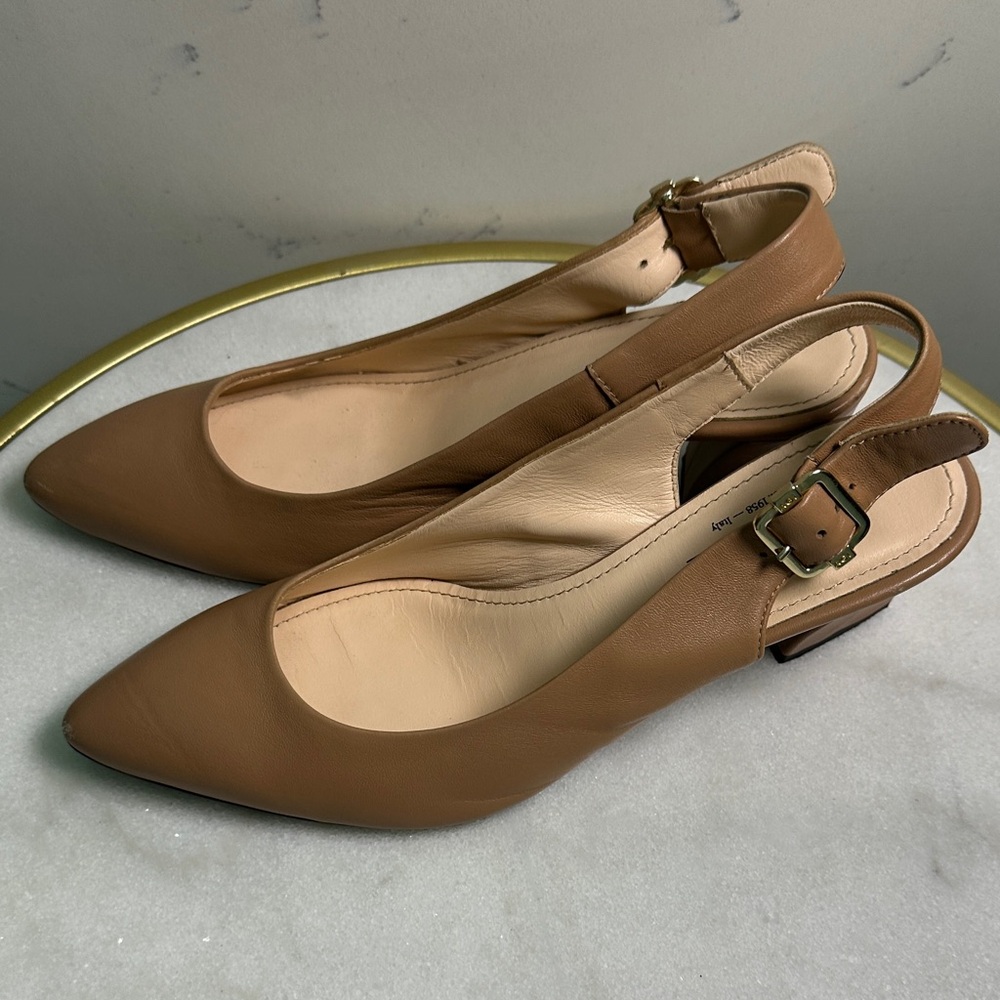 AGL Women's Tan Almond Toe with Slingback Adjustable Strap Block Heel size 38 - Picture 2 of 7